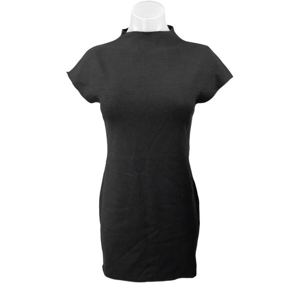 NEW Zara Black Short Sleeve Mock Neck Mini T Shirt Bodycon Sweater Dress Size L - Picture 1 of 5